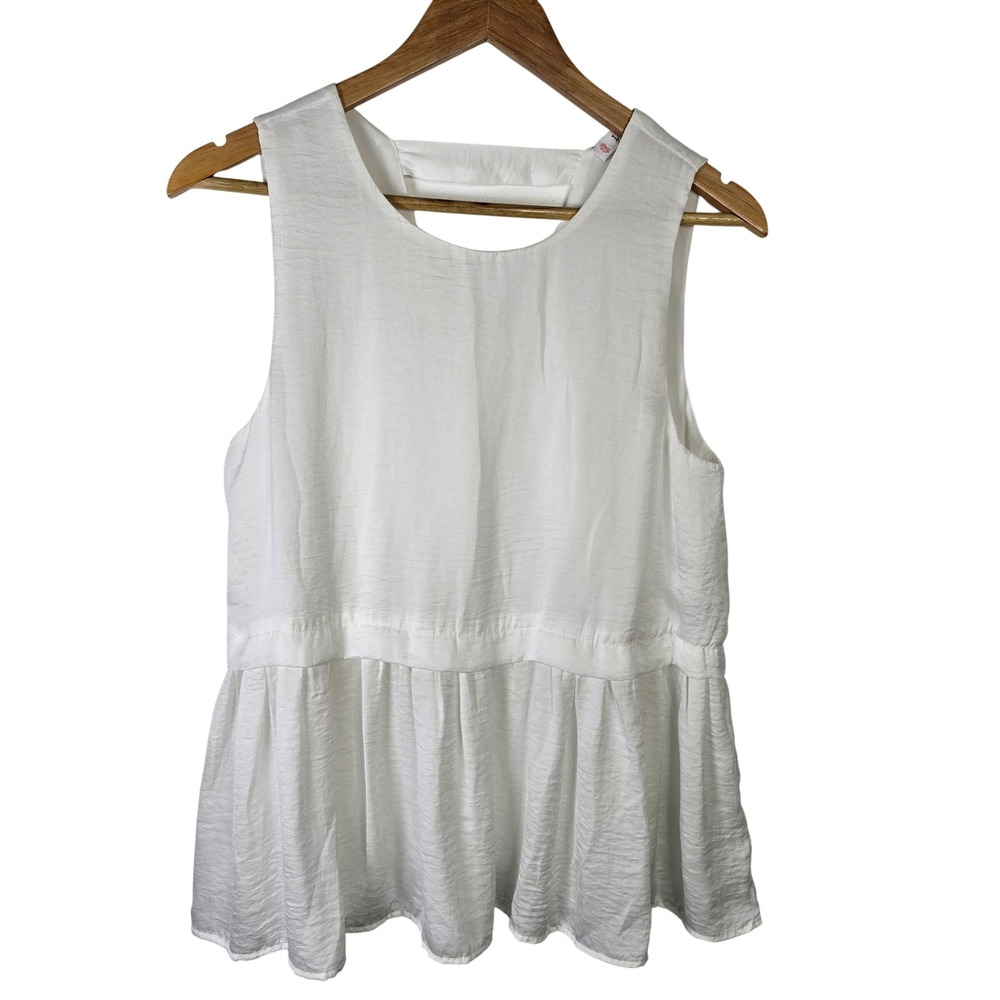L Love White Sleeveless Peplum Top V Neck Casual Blouse Size‎ S